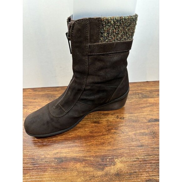 Aquatalia Womens Size 7.5 Brown Suede Ankle Boots Hidden Wedge Zipper Shoes‎ - Picture 7 of 9